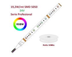 Tira LED Flexible 24V 19,2W/mt 60 Led/mt SMD 5050 IP20 RGBW, Serie Profesional, rollo 50 mts
